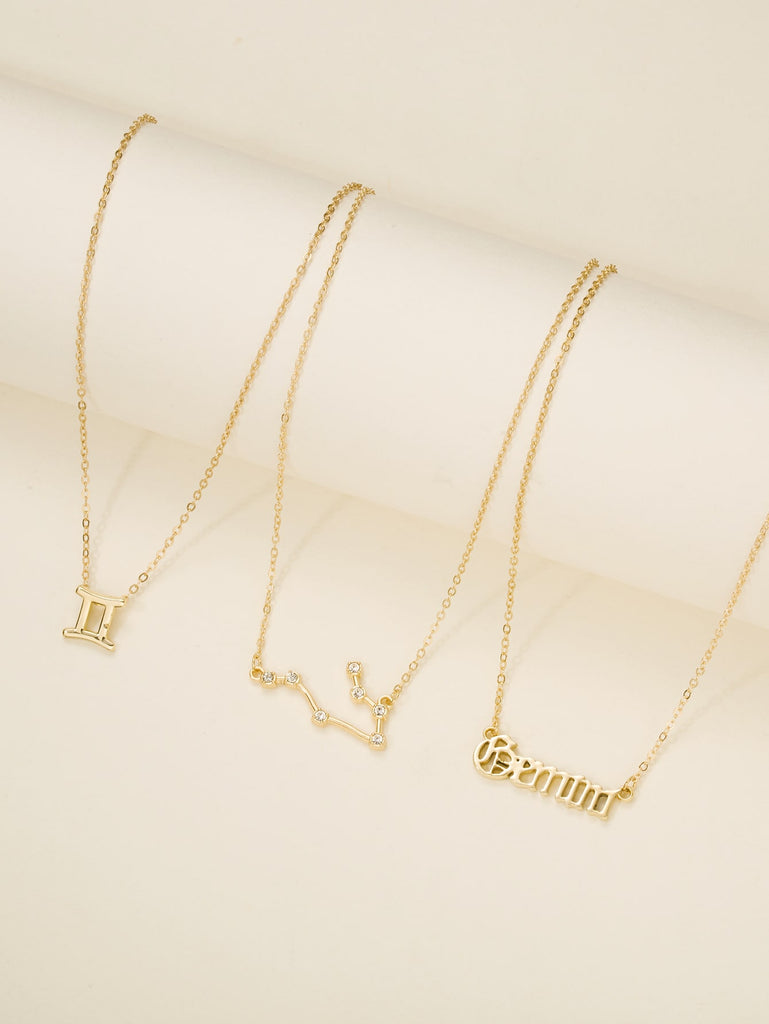 3pcs Zodiac Gemini Charm Necklace