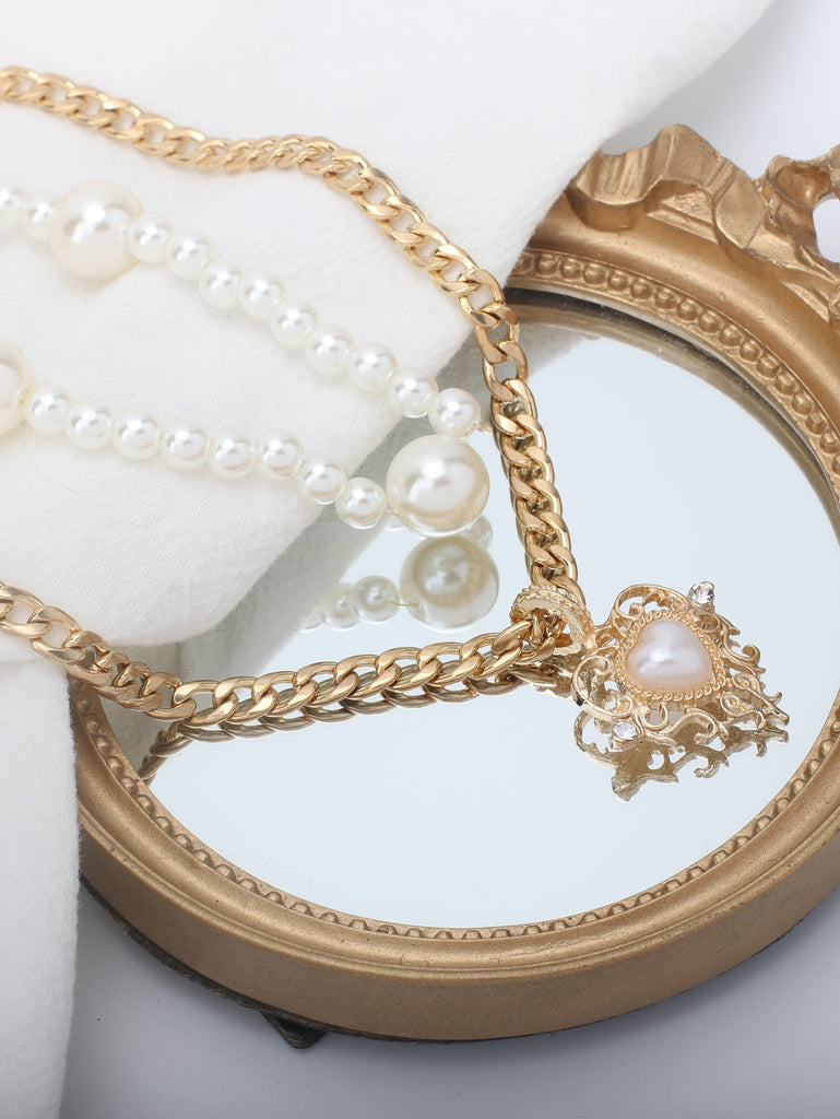 2pcs Faux Pearl Decor Necklace