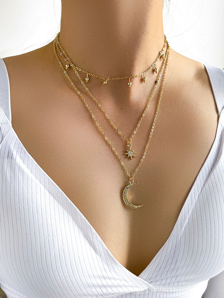 Moon Charm Layered Necklace