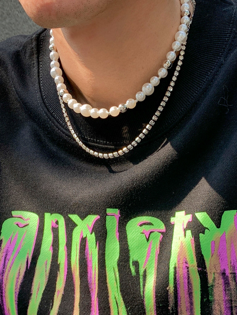 2pcs Men Faux Pearl Decor Necklace