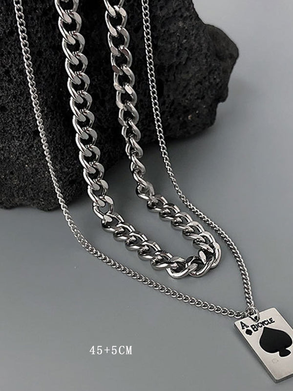 2pcs Men Heart Detail Geometric Charm Necklace