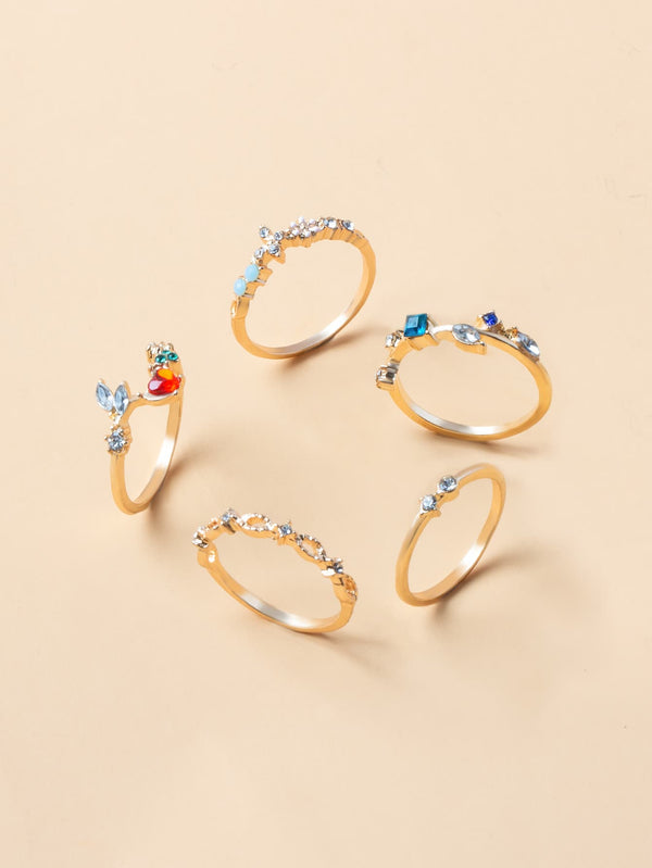 5pcs Heart & Flower Decor Ring