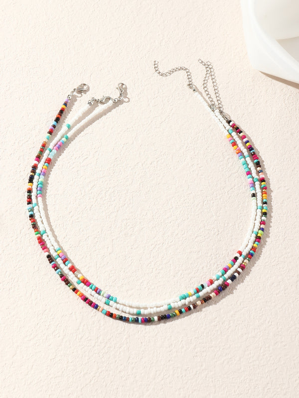 3pcs Simple Beaded Necklace