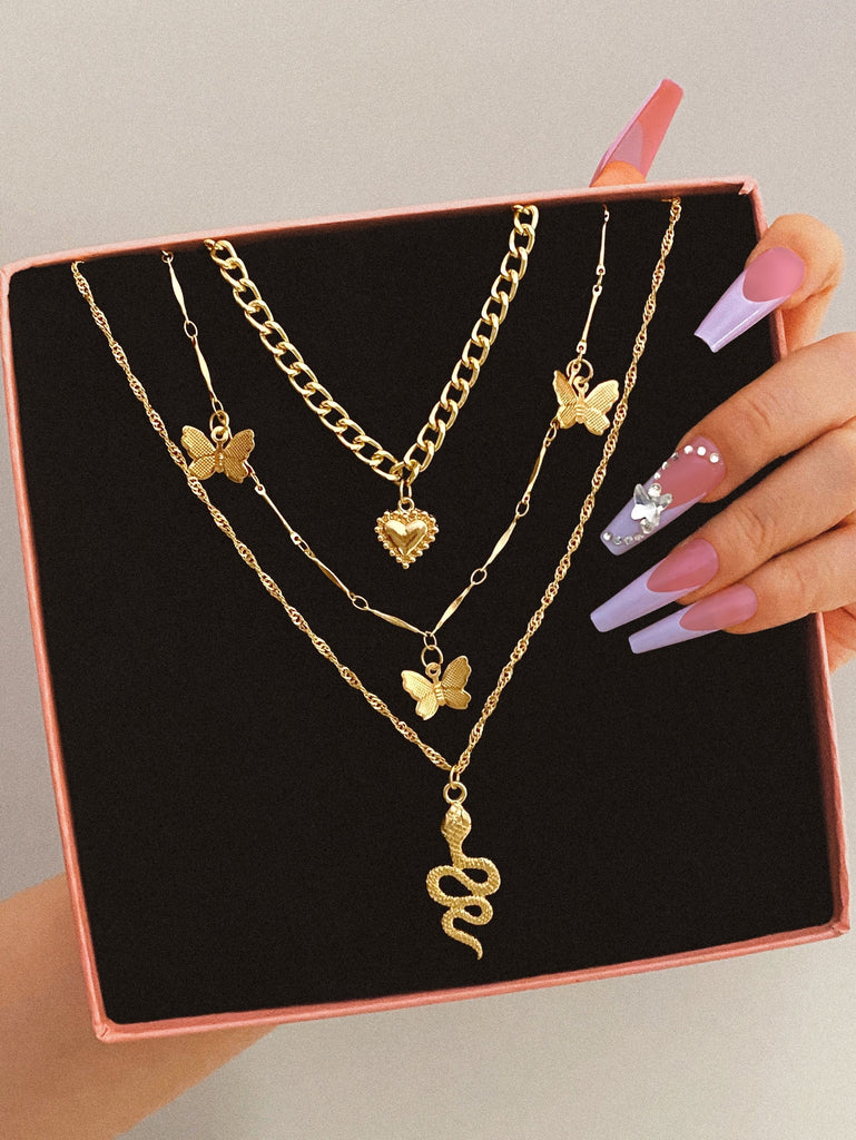 Heart & Butterfly Decor Layered Necklace