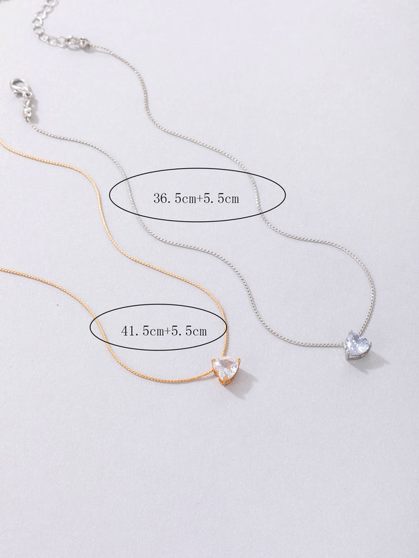 2pcs Zircon Heart Pendant Necklace