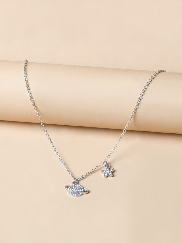 Rhinestone Planet Charm Necklace