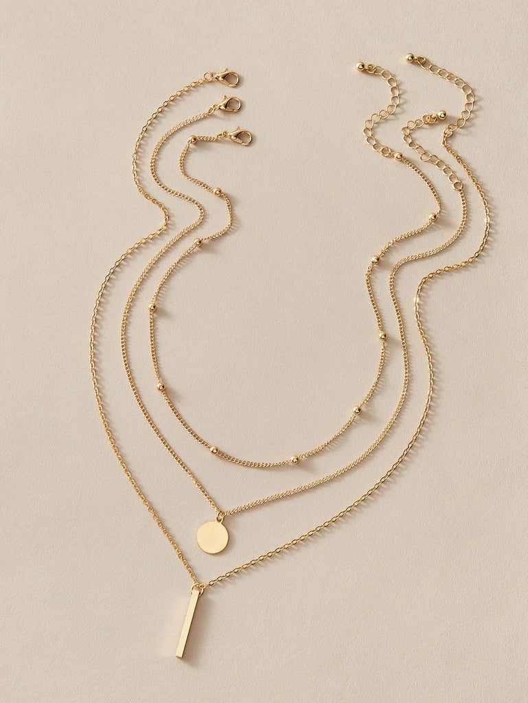 3pcs Bar & Disc Charm Necklace