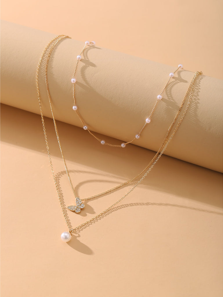 3pcs Faux Pearl Decor Necklace