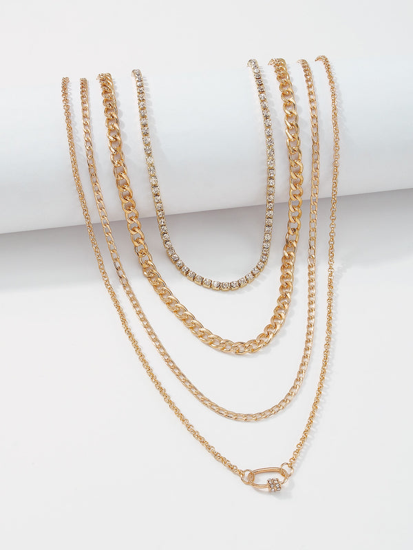 2pcs Rhinestone Decor Layered Necklace