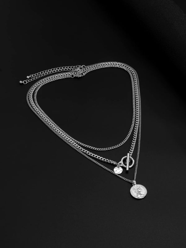 3pcs Men Round Charm Necklace