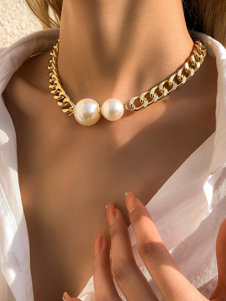 Faux Pearl Decor Chain Necklace