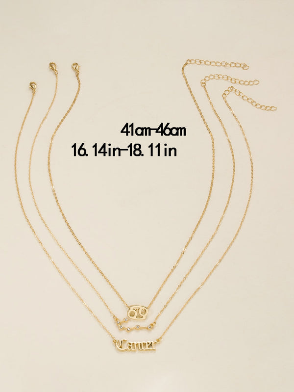 3pcs Cancer Letter Charm Necklace