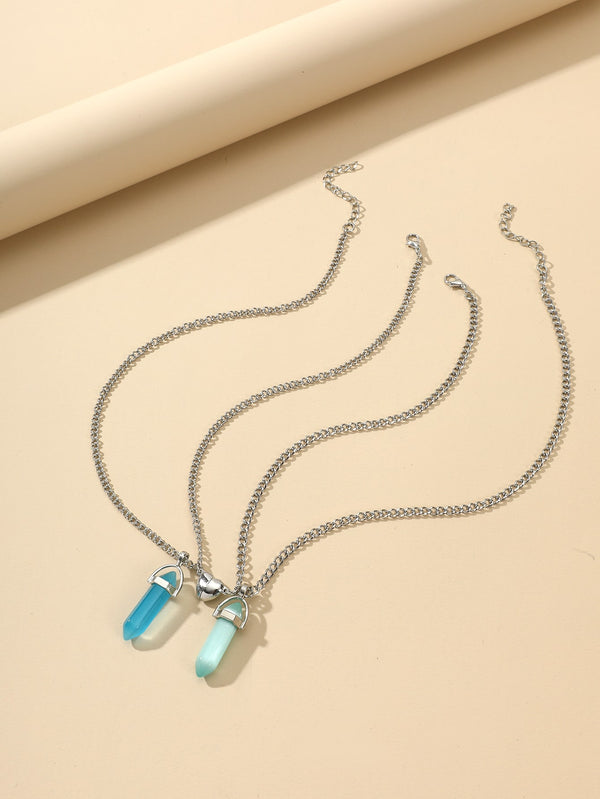 2pcs Stone Pendant Necklace