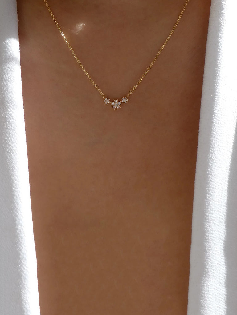 Rhinestone Flower Charm Necklace