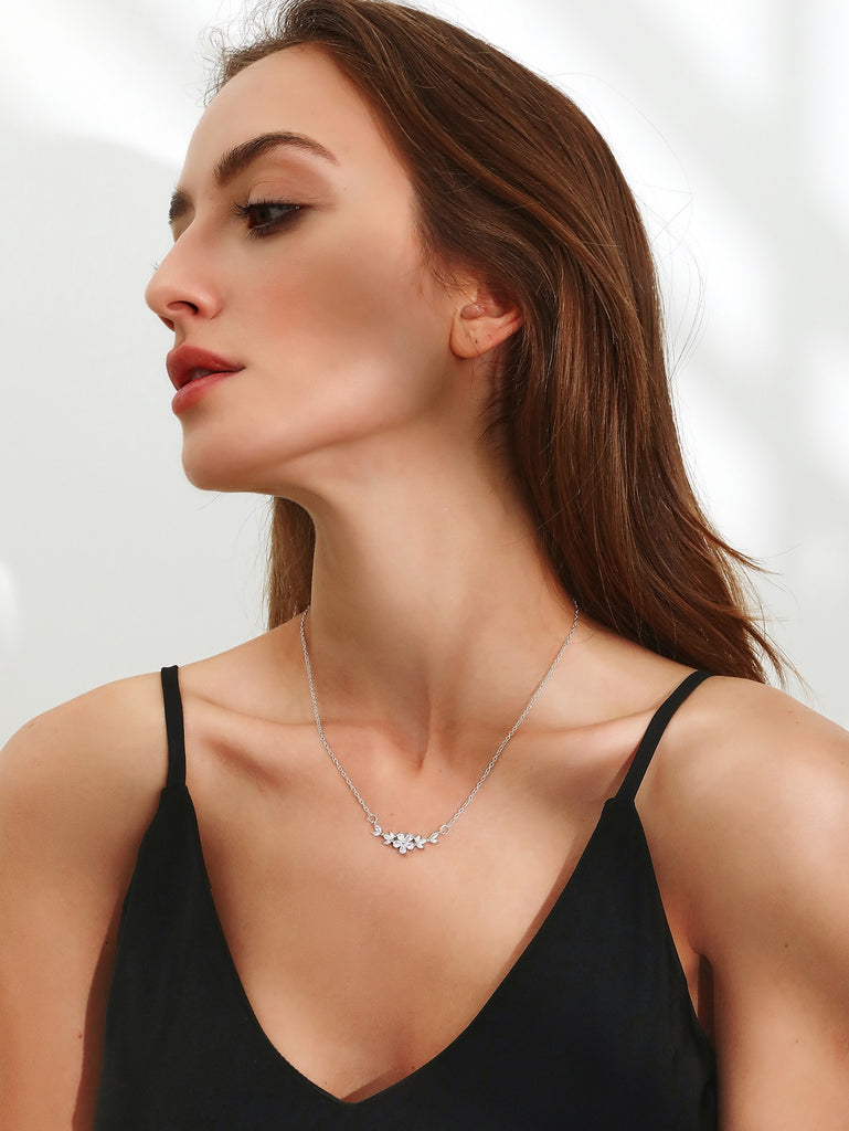 Zircon Flower Charm Necklace