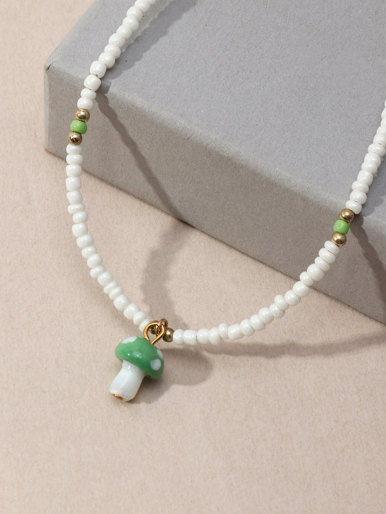 Mushroom Charm Beaded Necklace