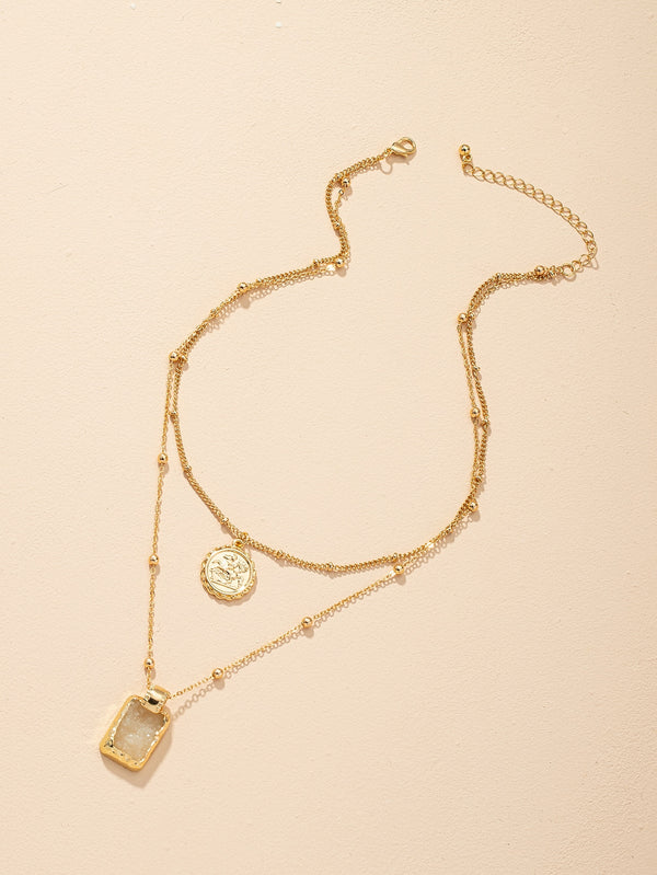 Geometric Charm Layered Necklace
