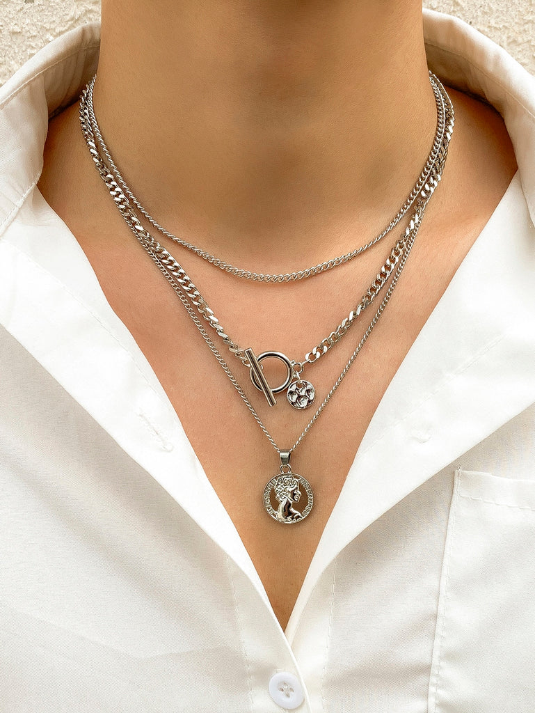 3pcs Men Round Charm Necklace