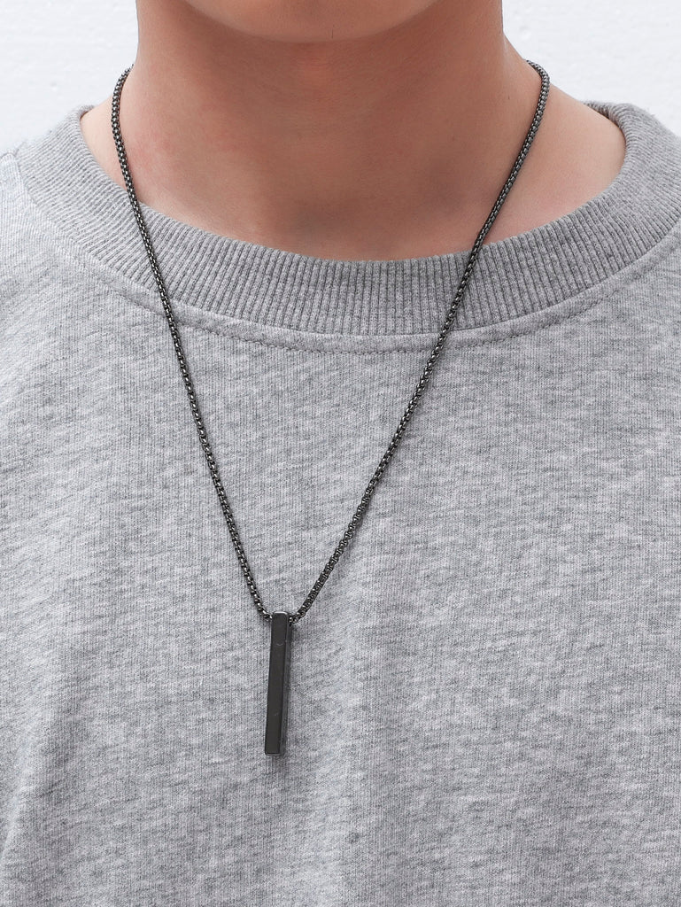 Men Rectangle Metal Pendant Necklace