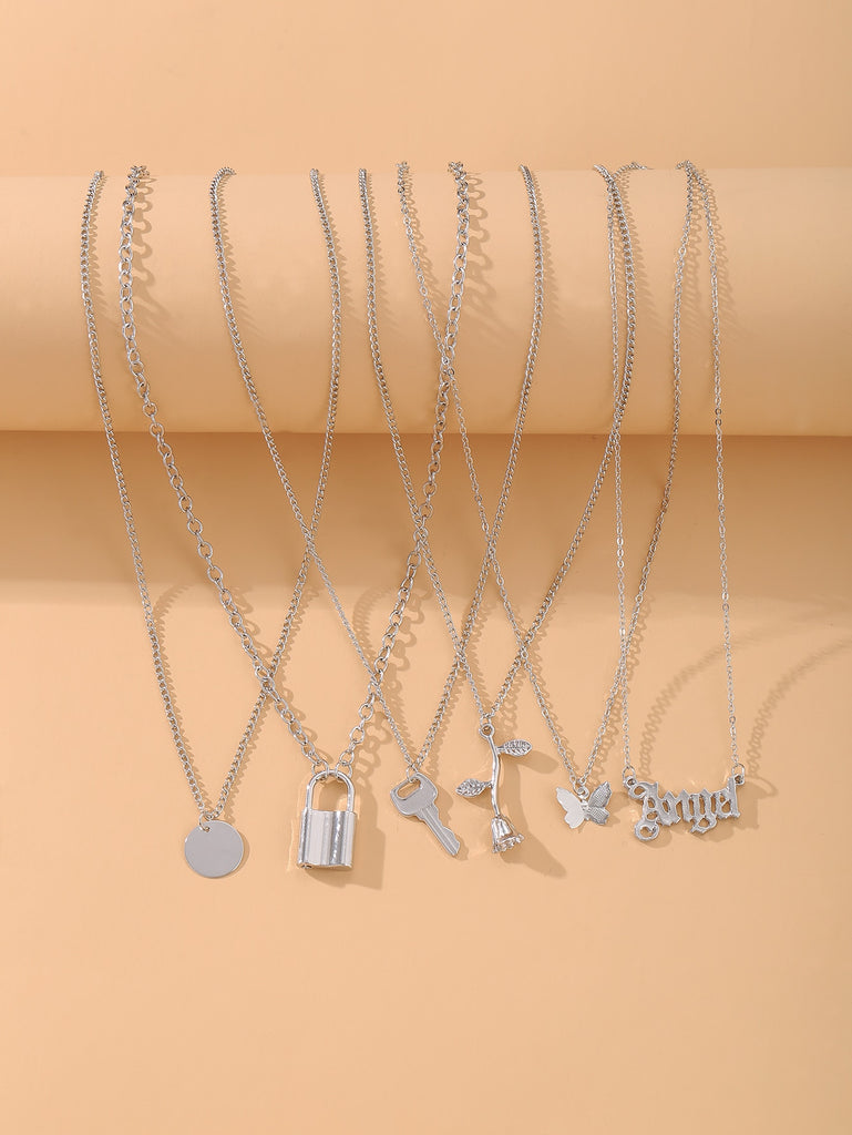 6pcs Butterfly & Flower Charm Necklace