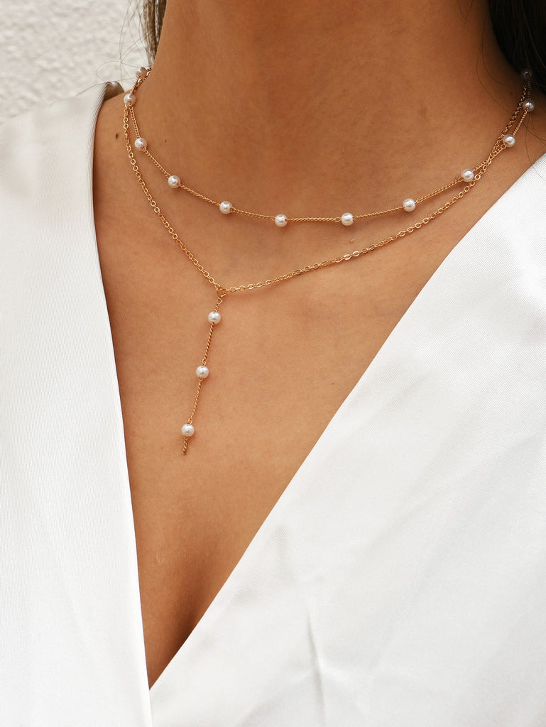 Faux Pearl Decor Layered Necklace