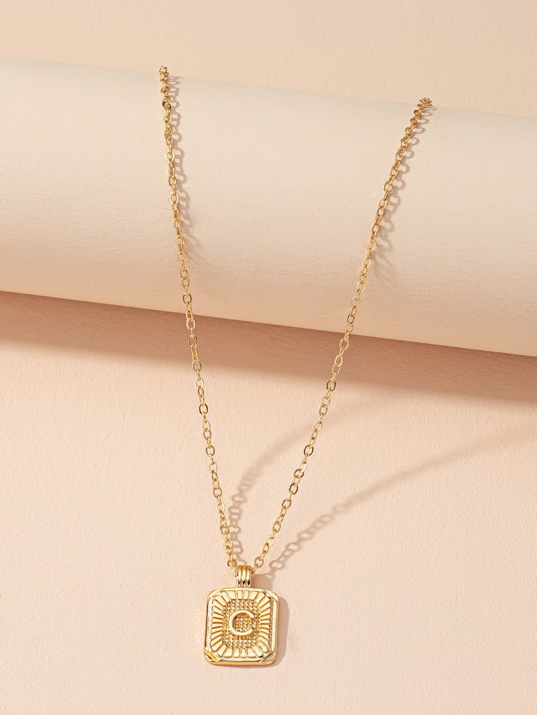 Letter Detail Geometric Charm Necklace