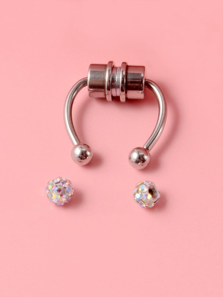 1set Rhinestone Ball Decor Magnetic Nose Ring