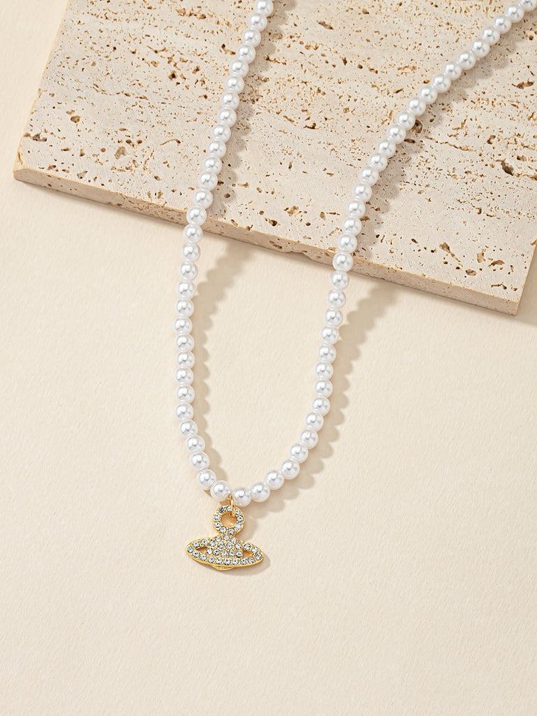 Faux Pearl Decor Planet Pendant Necklace