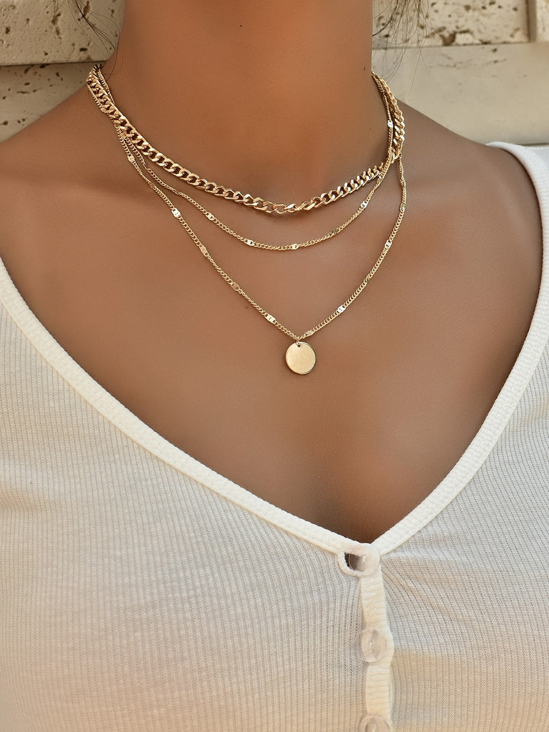 Disc Charm Layered Necklace