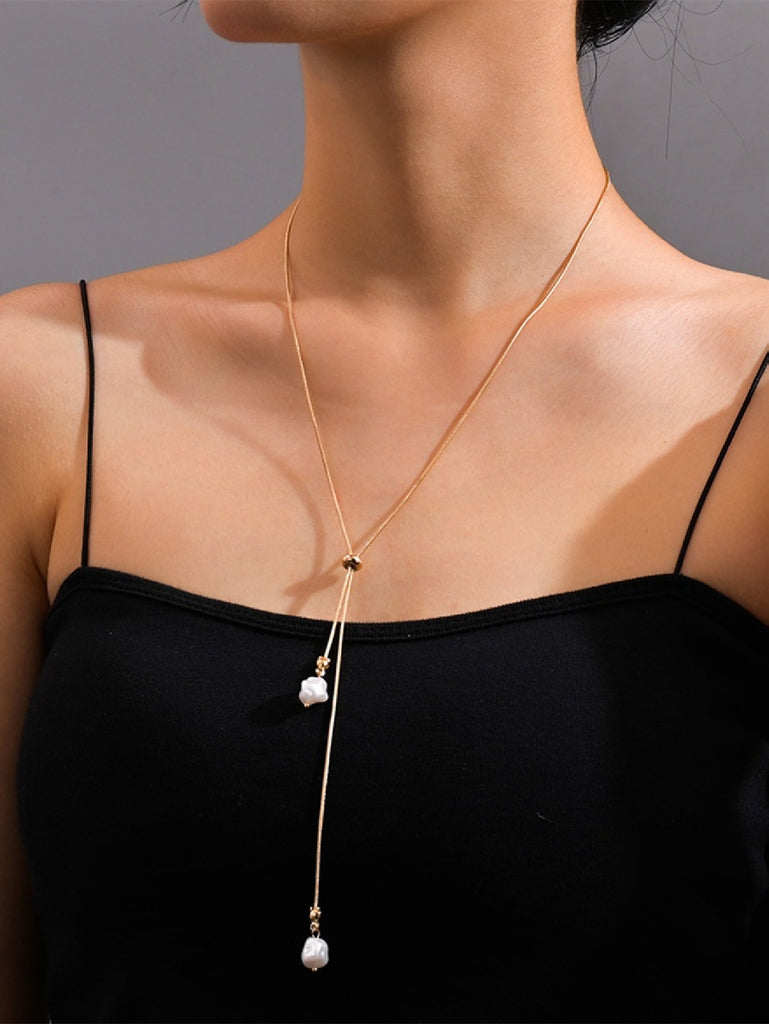 Faux Pearl Decor Y Lariat Necklace