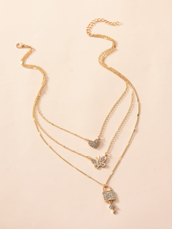 Rhinestone Heart Layered Necklace