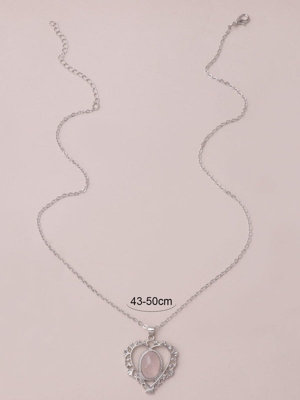 Oval Decor Heart Charm Necklace