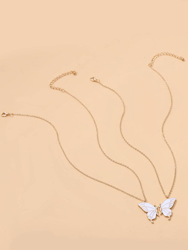 2pcs Men Heart Detail Geometric Charm Necklace
