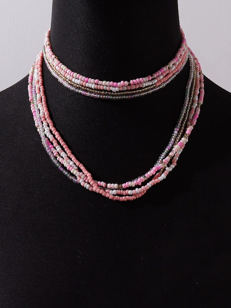 4pcs Color Block Beaded Necklace