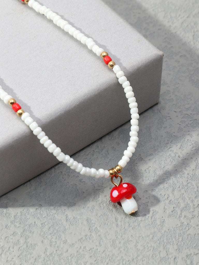 Mushroom Charm Beaded Necklace