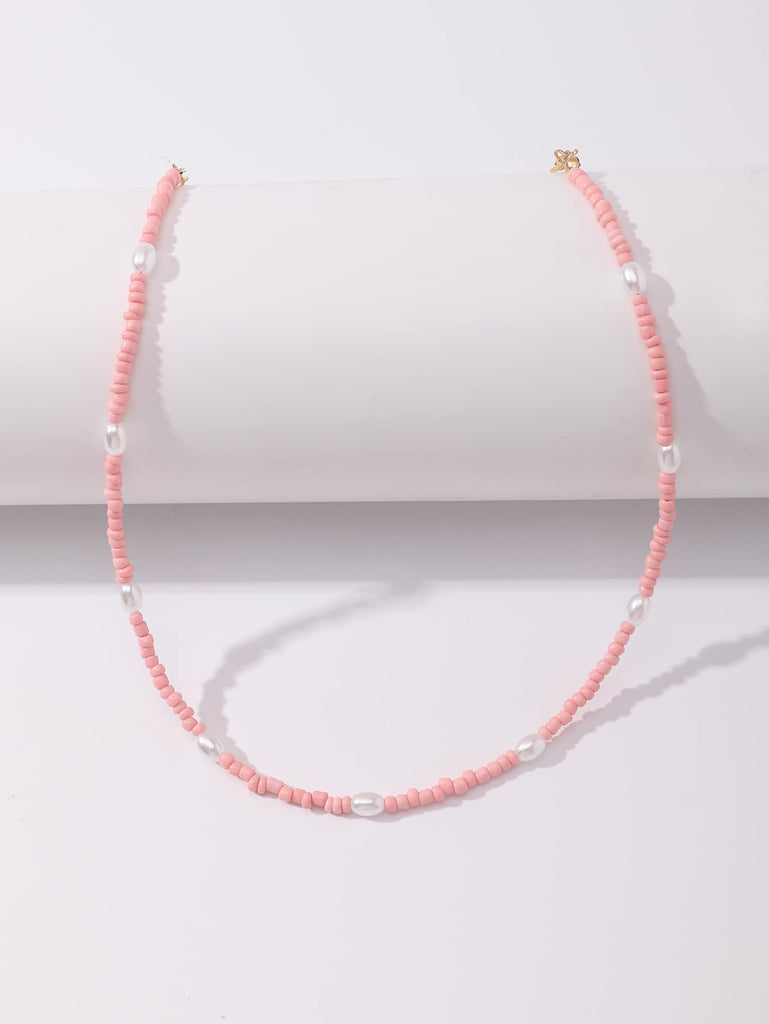 Faux Pearl Decor Beaded Necklace