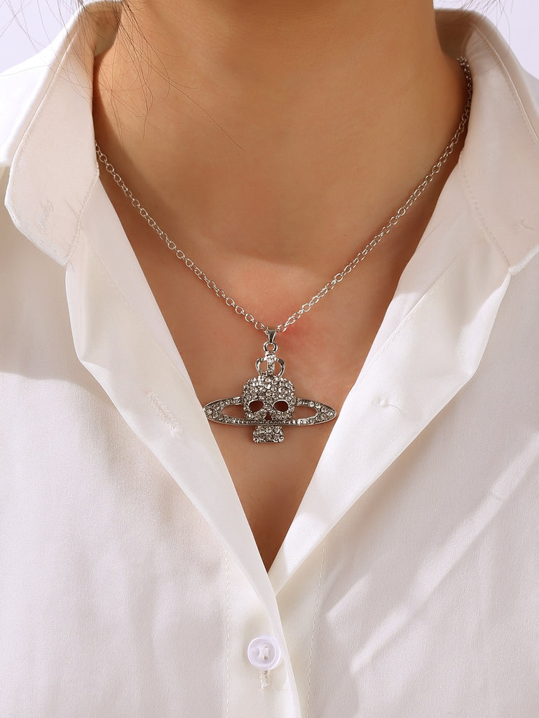 Rhinestone Skull Charm Necklace