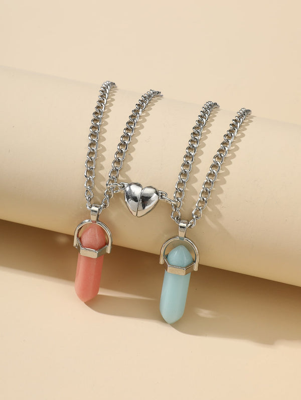 2pcs Heart & Geometric Charm Necklace