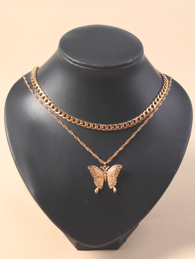 2pcs Gold Butterfly Charm Necklace