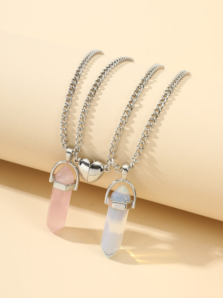 2pcs Geo Stone Charm Necklace