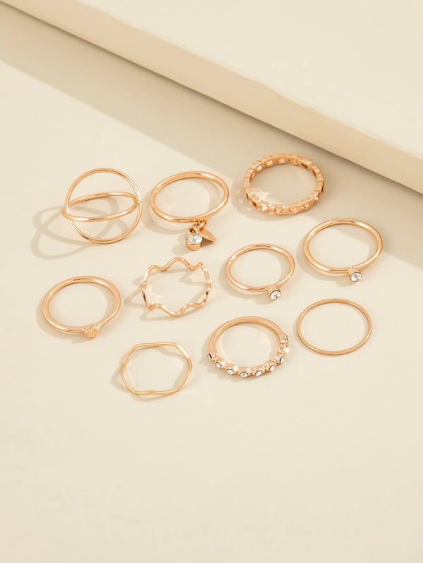 10pcs Rhinestone Detail Ring