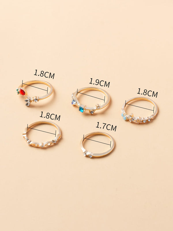 5pcs Heart & Flower Decor Ring