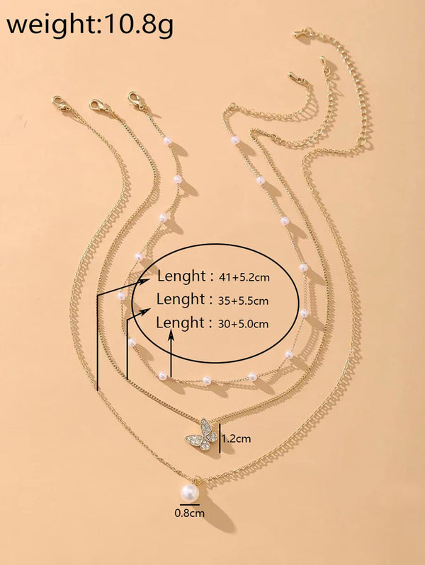 3pcs Faux Pearl Decor Necklace