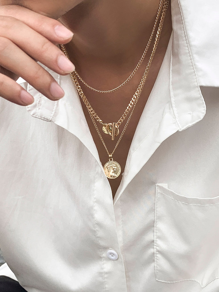 3pcs Men Round Charm Necklace