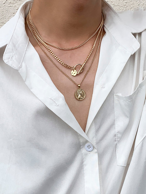 3pcs Men Round Charm Necklace