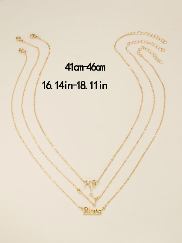 3pcs Constellation Symbol & Letter Pendant Necklace