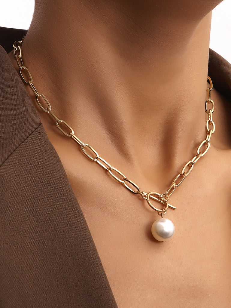 Faux Pearl Charm Necklace