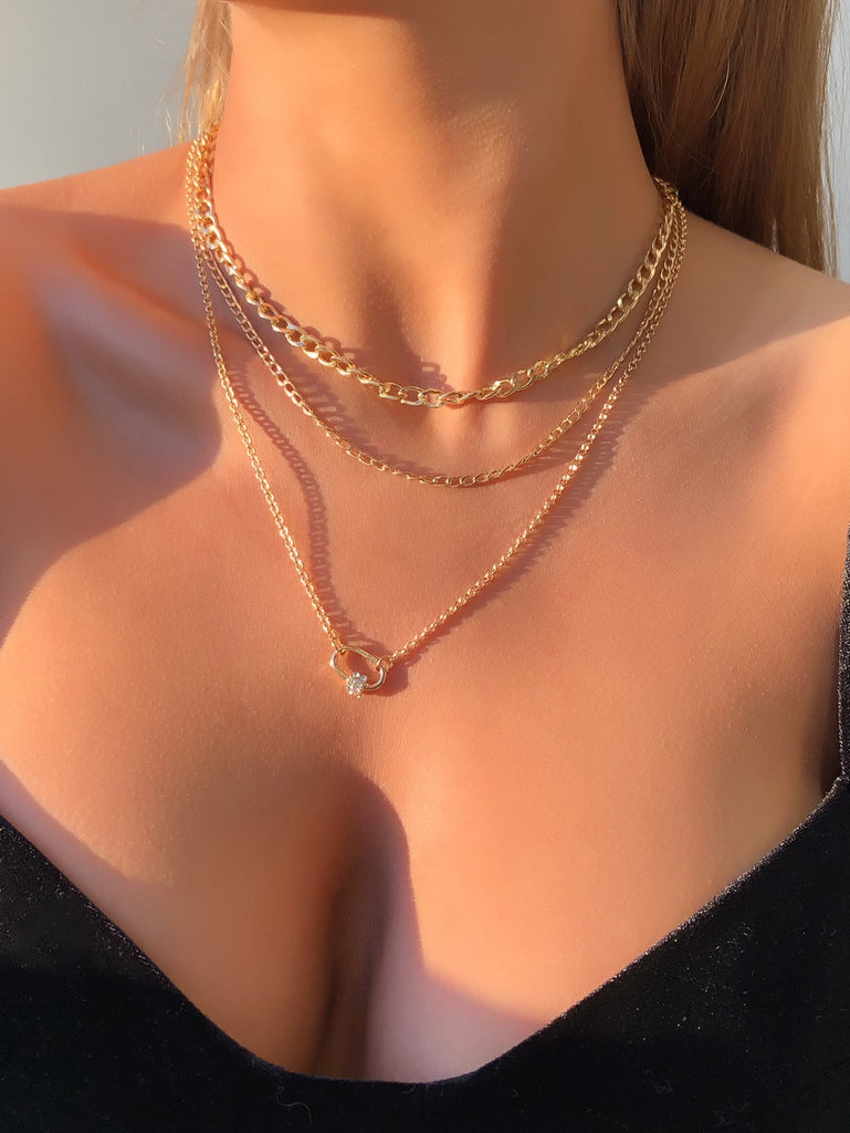 Rhinestone Detail Layered Necklace