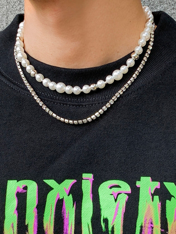 2pcs Men Faux Pearl Decor Necklace