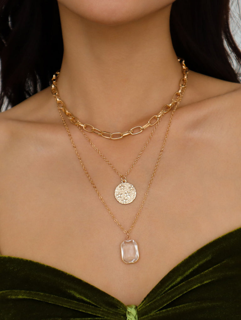 Round Charm Layered Necklace